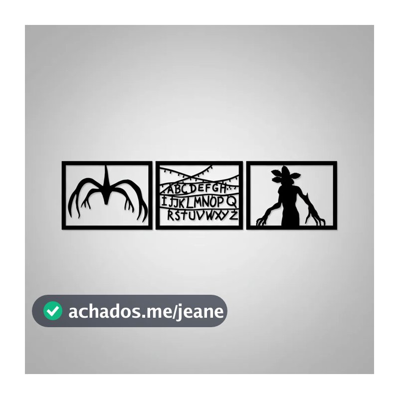 Kit 3 Quadros Painel Decorativo da Serie stranger things em MDF 3mm Preto com dupla face