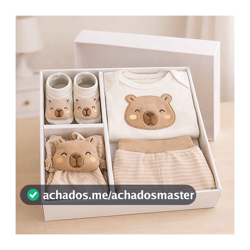 Presente Bebê Recém Nascido 4 Peças Body Manga Longa Calça Mijão Meia Pantufa e Naninha Enxoval