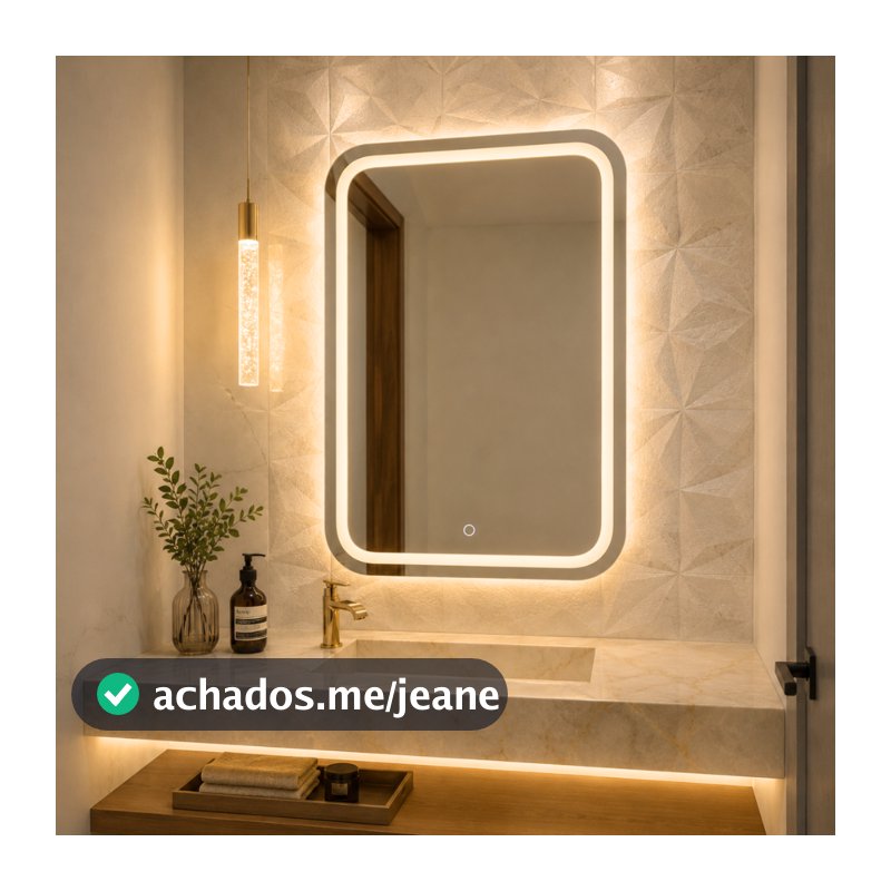 Espelho Retangular Jateado 3 TONS DE LED cantos arredondados Várias Medidas