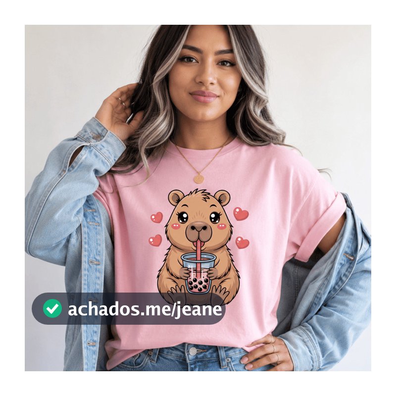 Camiseta Feminina Premium Capivara Bubble Tea Fofa Envio Imediato
