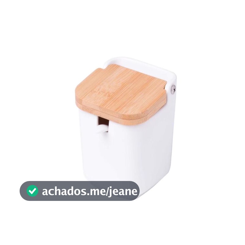Saleiro de Mesa Cerâmico com Tampa e Colher de bambu