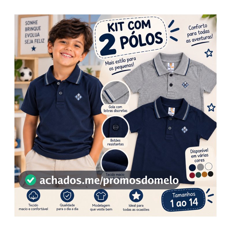 Kit 2 Blusa Polo Infantil Menino Sortidas Bebê