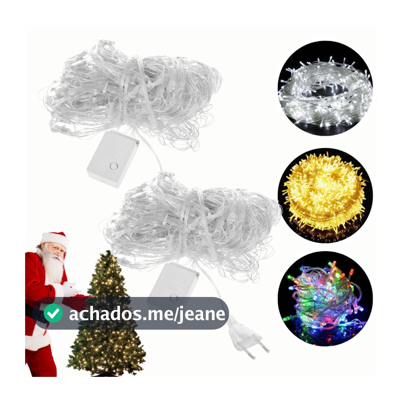Pisca Pisca 10m 8 funções Led para Decoração de Natal - 100 Leds Coloridos/Brancos