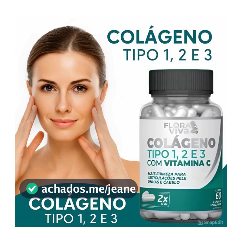 Colágeno Tipo 1, 2 e 3 com vitamina C - 60 Cápsulas | Articulações, Pele e Cabelos | Flora Viva