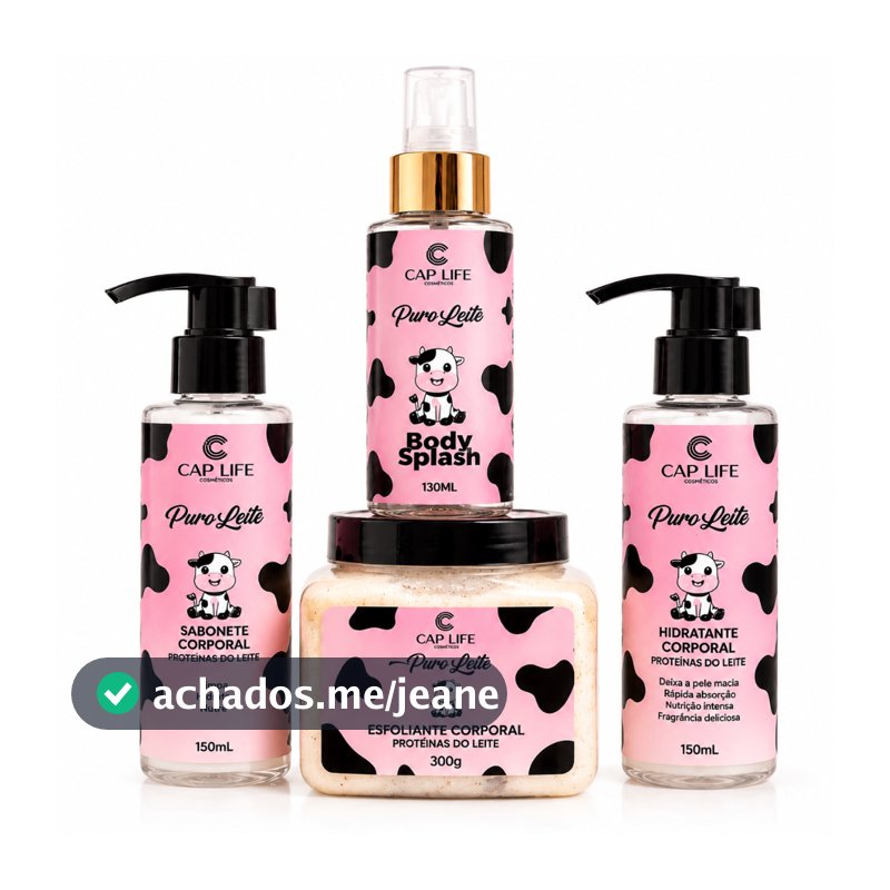 Kit Corporal Leite 4 Itens Hidratante Esfoliante Body Splash Sabonete Líquido Hidratação e Perfume