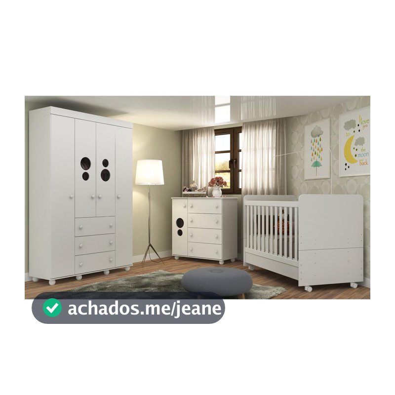 Quarto Completo Infantil Pimpolho com berço 3 em 1 Multimóveis Branco
