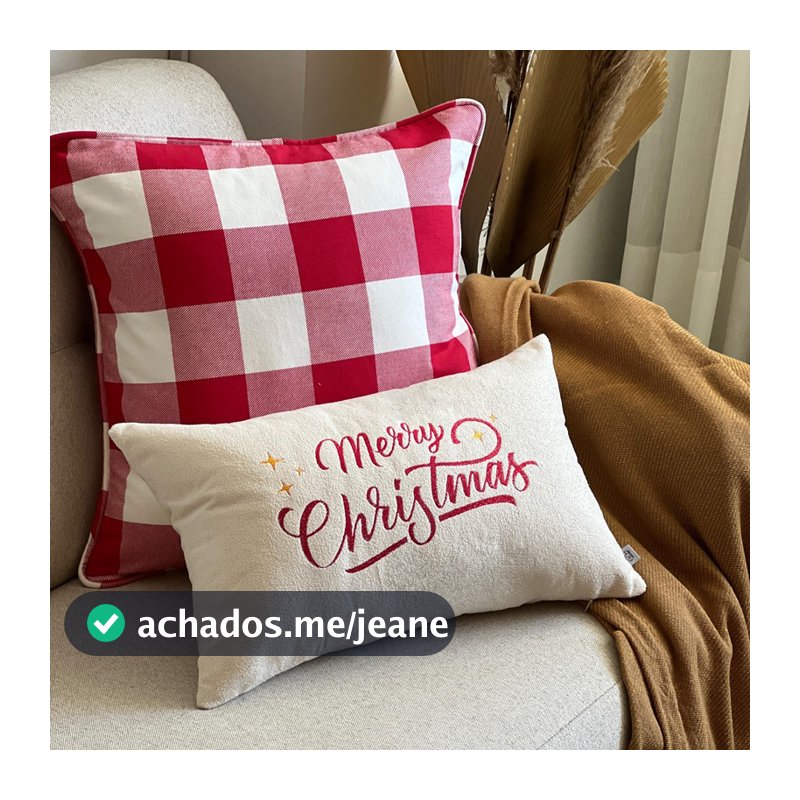Capa de Almofada Merry Christmass Bordada Retangular 30x50