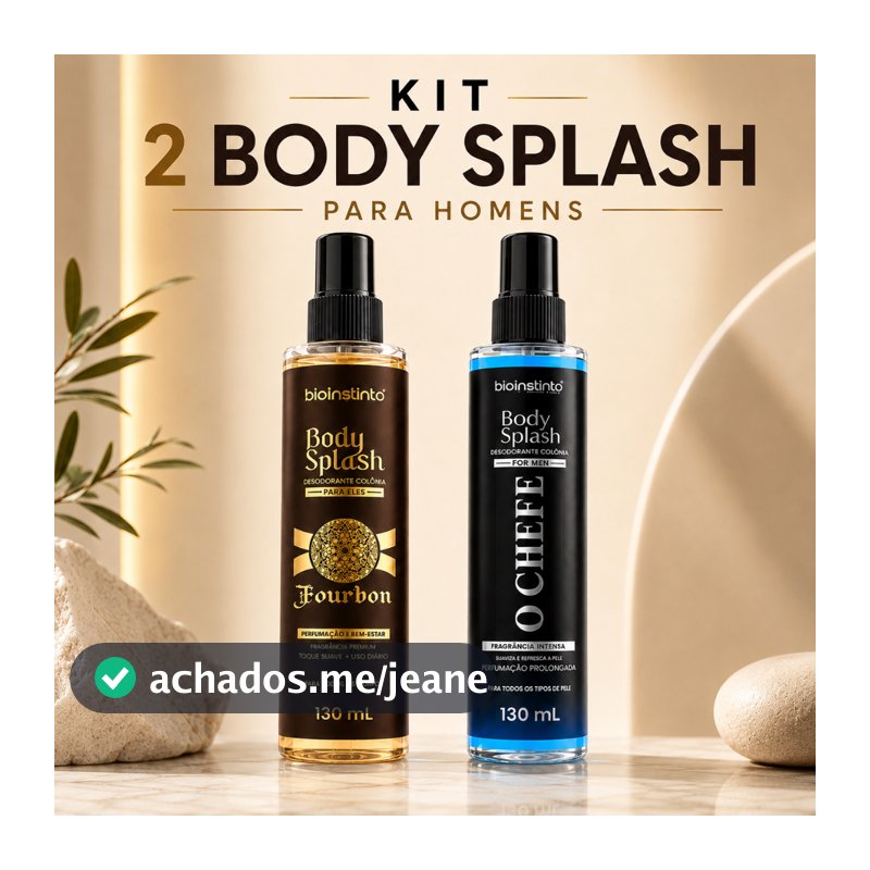 Kit 2 Body Splash Masculino Bio Instinto O Chefe + Fourbon 130ml Perfume Corporal Desodorante Colônia