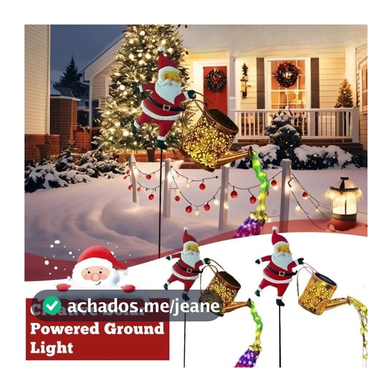 Jardim Solar De Natal Luzes De Chaleira De Papai Noel À Prova D'água Regador Design Decorativo Com P
