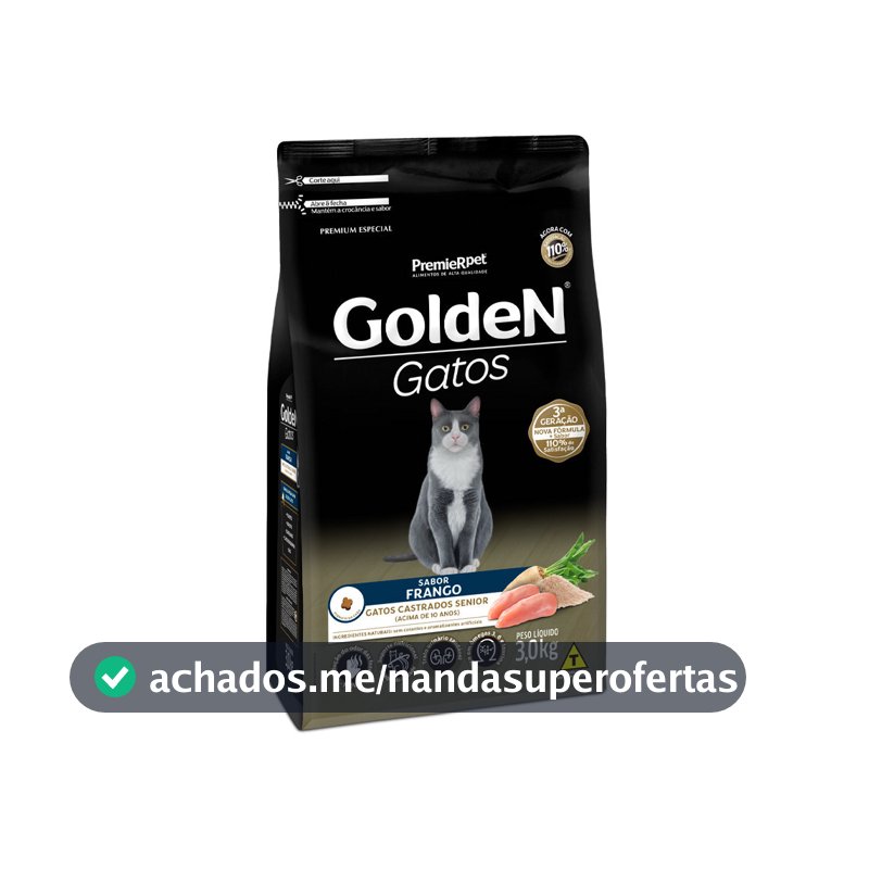 Ração 3kg Golden para Gatos Castrados Sênior Frango