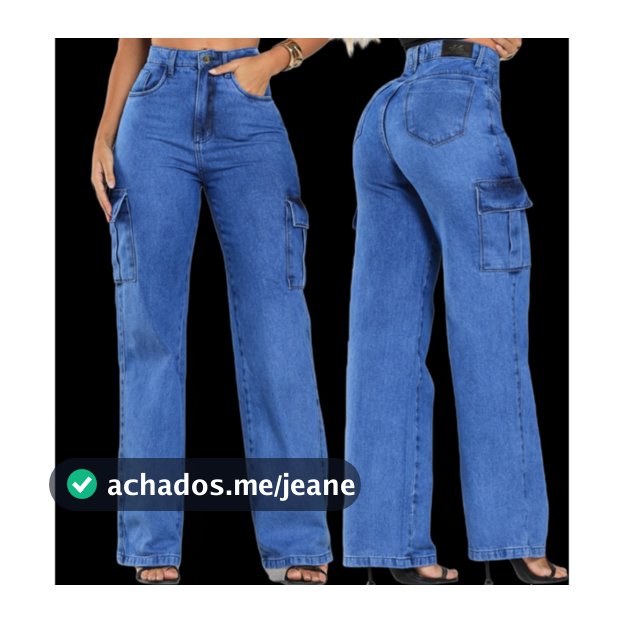 Calça Jeans Feminina Wide Leg Cargo Cintura Alta Sem Elastano Elegante Estiloza De Luxo