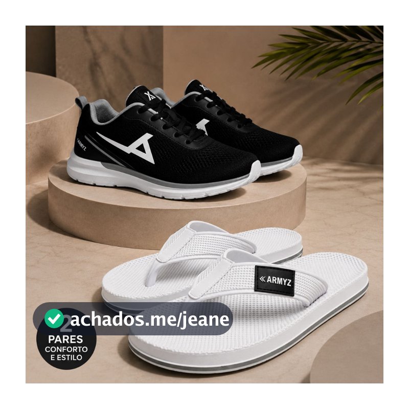 Kit Tênis Esportivo + Chinelo Masculino Leve Confortável Caminhada Academia Casual