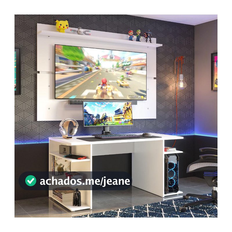 Mesa para Computador Gamer Madesa 9409 e Painel para TV até 65 Polegadas - Branco