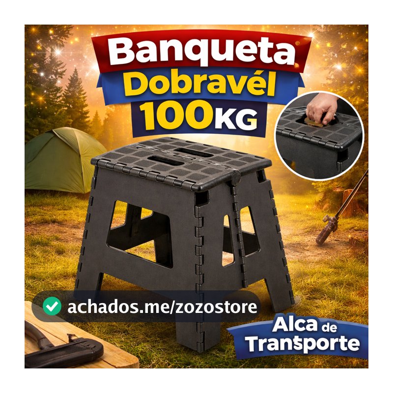 Banquinho Portátil Dobrável Banqueta Até 100kg Alça de Transporte PP Reforçado Portátil Casa Camping Pesca Banco