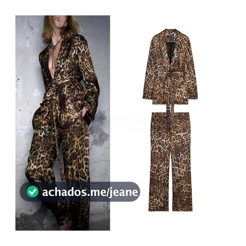 2025 Outono Novo Estilo Roupas Femininas com Cinto Blazer Estampa de Leopardo8640156 Calças Calças Calças8567156 Conjunt