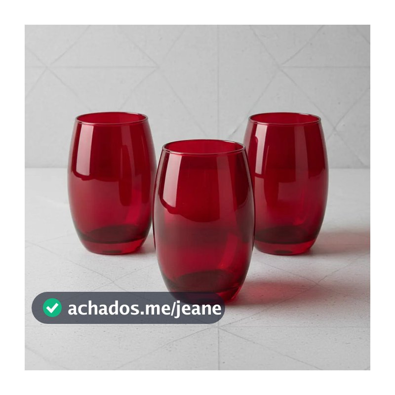 Kit 3 ou 6 Copos de Vidro 475ml Vermelho Califórnia para Água e Bebidas