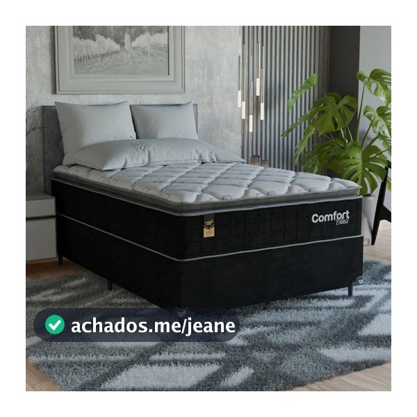 Cama Box Viúva + Colchão Comfort Class Pillow Top 128x188  Preto/suede Preto