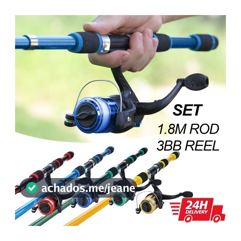 Vara De Pesca Completa De 1.8M + Carretel De Arrasto Máximo De 10Kg , Resistente E Dur
