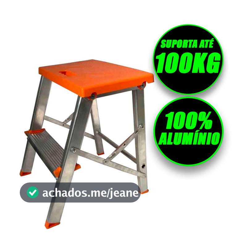 Escada Banqueta Alumínio 2 Degraus Portátil Domestica Dobrável Reforçada Ate 100kg