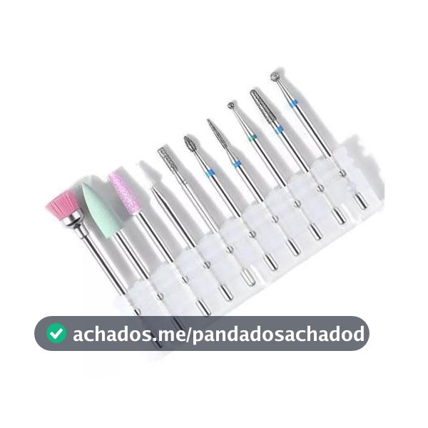 Kit 10 Brocas Diamantadas Unhas Cutilagem Russa Completo Unha Acrigel Gel Fibra Porcelana Decoração