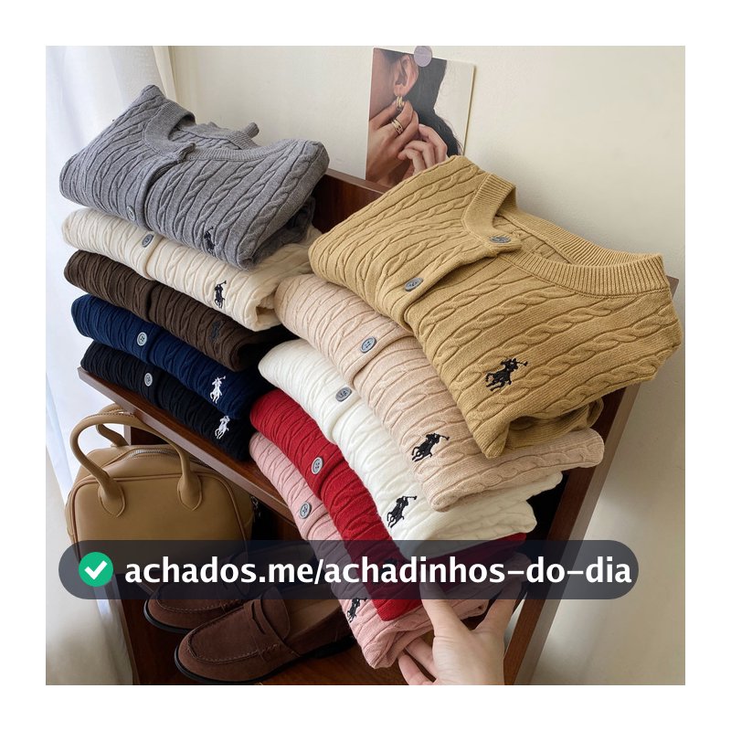 Pônei bordado torção malha Cardigan outono inverno início da primavera Retro em torno do pescoço vermelho branco de mang