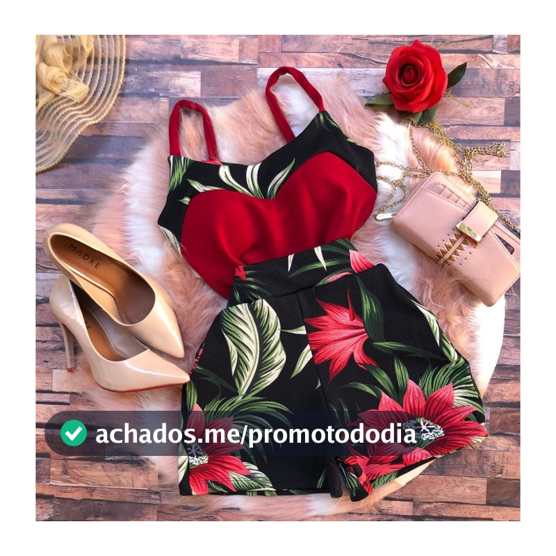 Conjunto Floral  Com  Blusa  de Bojo e Short Cós alto   C33