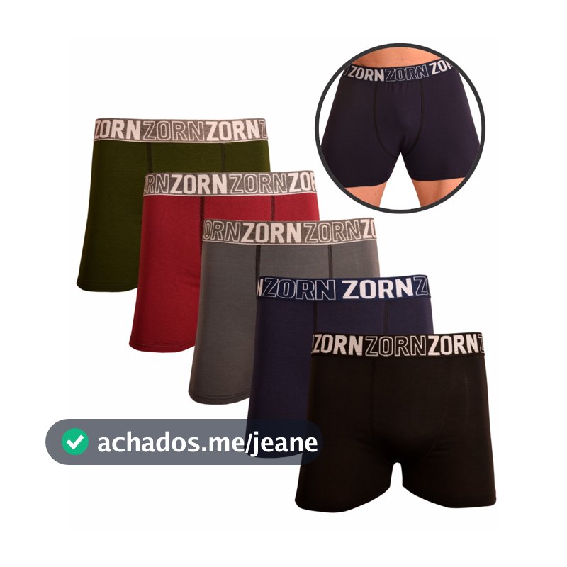 Kit 05 Cuecas Boxer Box de Algodão Masculinas Adulto Lisas ZORN