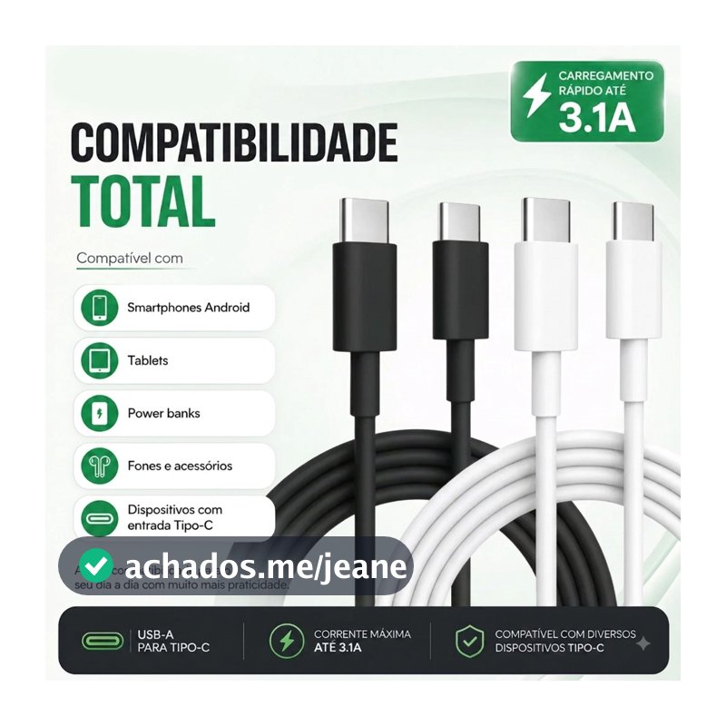 Cabo USB C 60W PD Turbo Carga Rápida Para iPhone Android Notebook Macbook Cabo Tipo C Dados 1 Metro