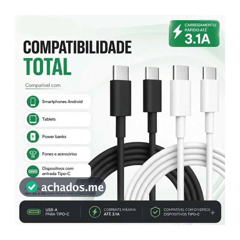 Cabo USB C 60W PD Turbo Carga Rápida Para iPhone Android Notebook Macbook Cabo Tipo C Dados 1 Metro