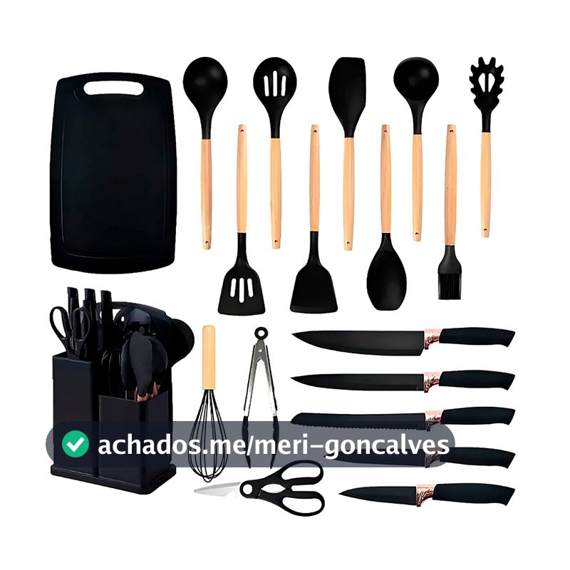 Conjunto 19 Peças Utensílios Cozinha Silicone Preto Helplo