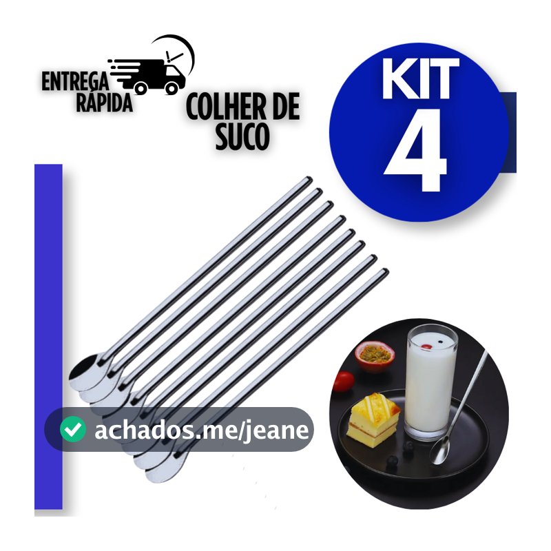 Colher de Suco Inox l Colher Longa para Bebidas, Vitaminas e Drinks Utilidades