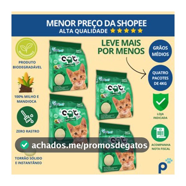 Areia Higiênica Biodegradável Catbio 16 Kg (4 pacotes de 4 kg) - Super Clean - Grãos Médios - novo