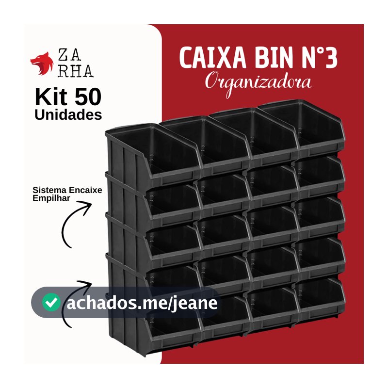 Caixa Bin Nº 03 Preta MAGUS com 50 Unidades – Empilhável, Plástica e Resistente para Organização