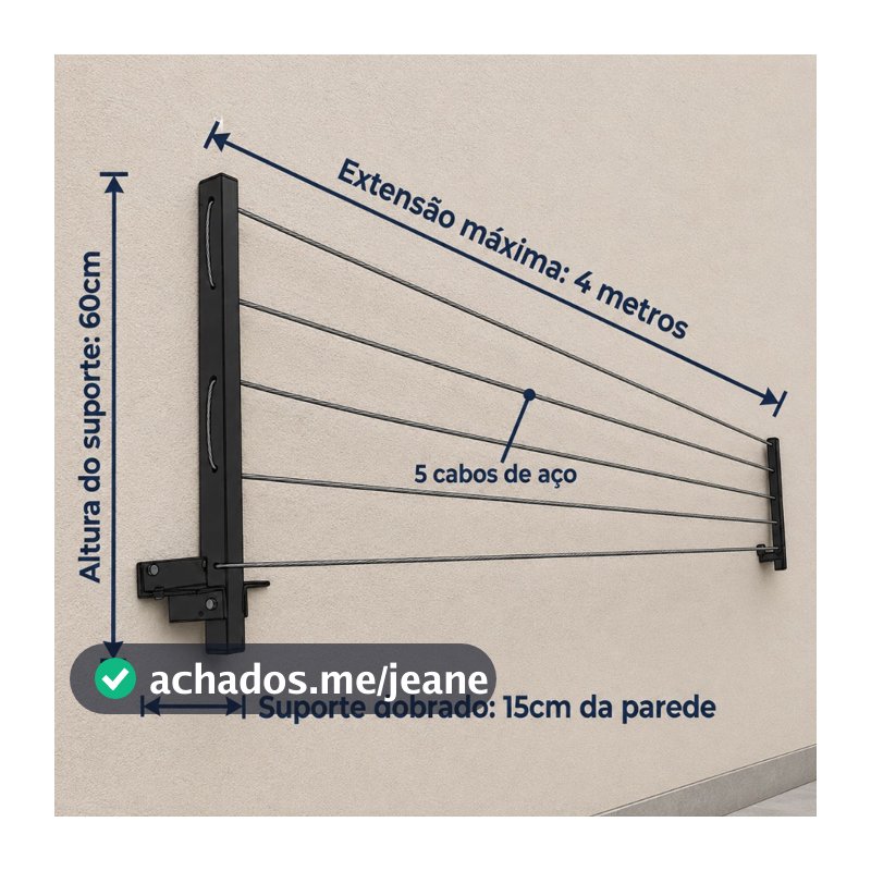 Varal Mágico de Parede Retrátil Ferro 80kg Prático e Discreto