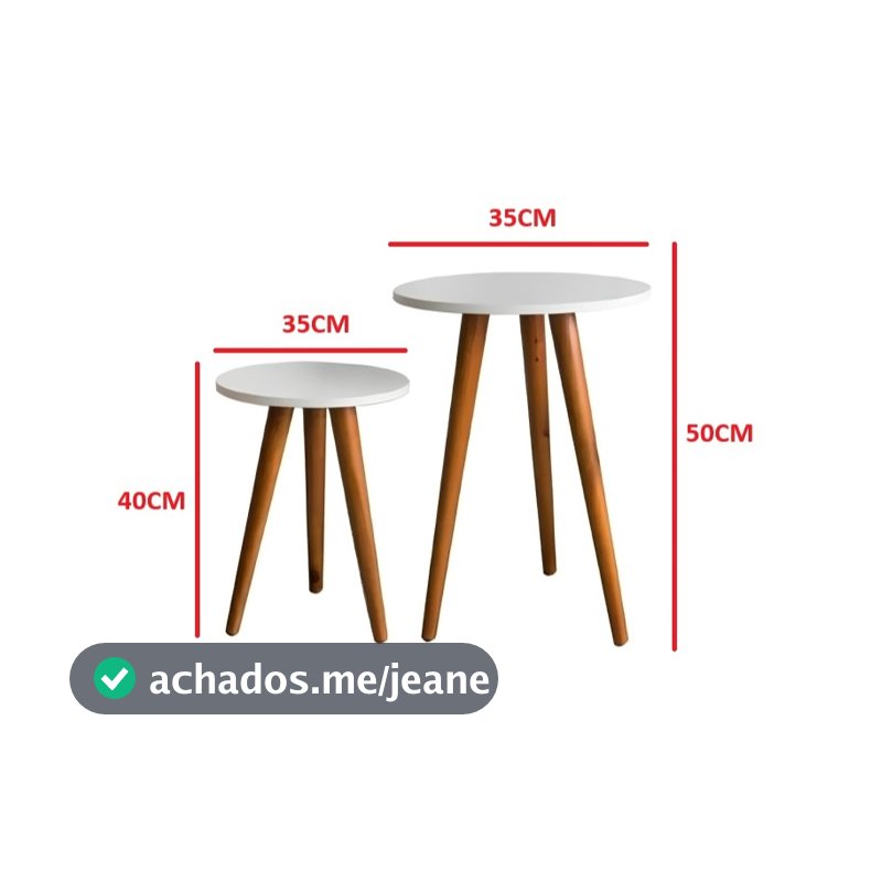 Conjunto 2 Mesinha Canto Lateral Redonda Médio Decorativa Apoio Sala Sofá Quarto Madeira MDF Branca