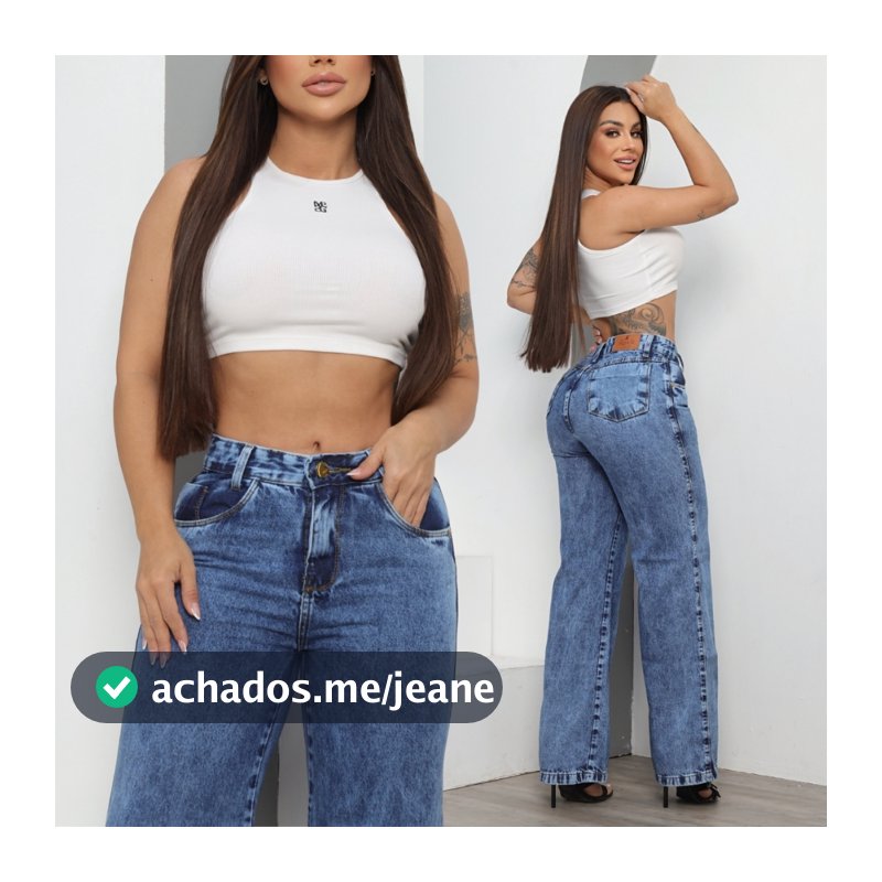Calça Jeans feminina Wide Leg Marmorizada Pantalona Cós Alto