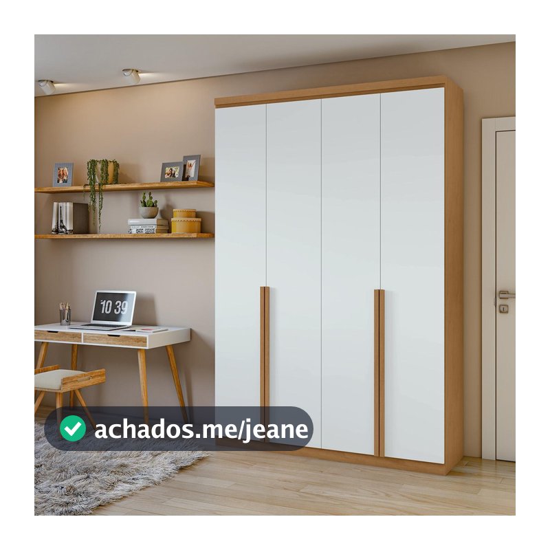 Guarda-Roupa Solteiro 100%MDF Alonzo 4 portas Amendoa/Branco