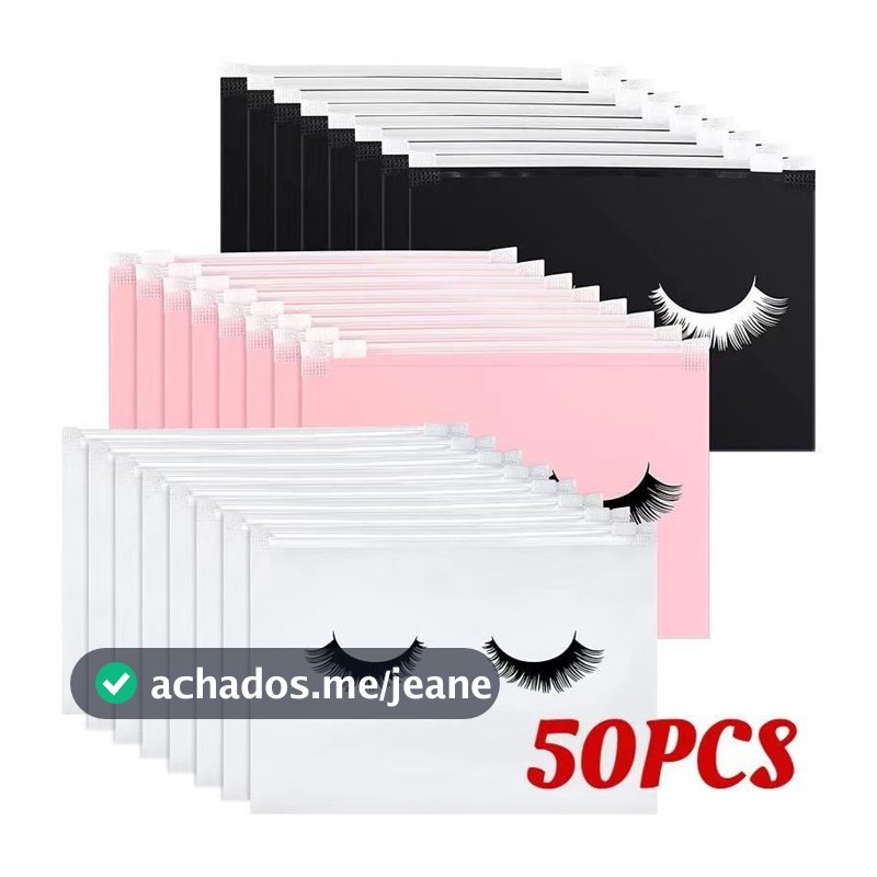 50 Sacos De Maquiagem Com Zíper Para Armazenamento De Cílios Postiços Design Bonito