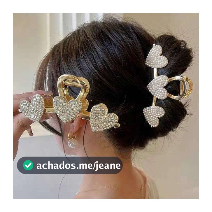 Piranha De Cabelo Metal Luxo 3 Coração Strass Brilho Presilha Grande Coreana Tendência