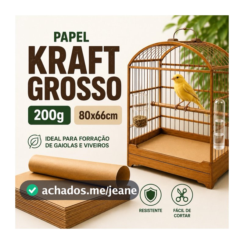 Papel Para Forrar Gaiola 80x66cm Kraft Grosso 200g Aviários Viveiros