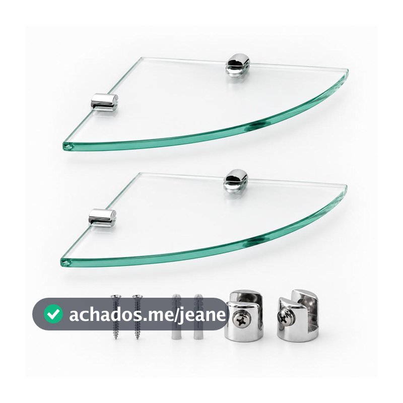Conjunto 02 Prateleiras de Vidro para Canto 20x20cm Vidro Incolor P/ Banheiro e Cozinha