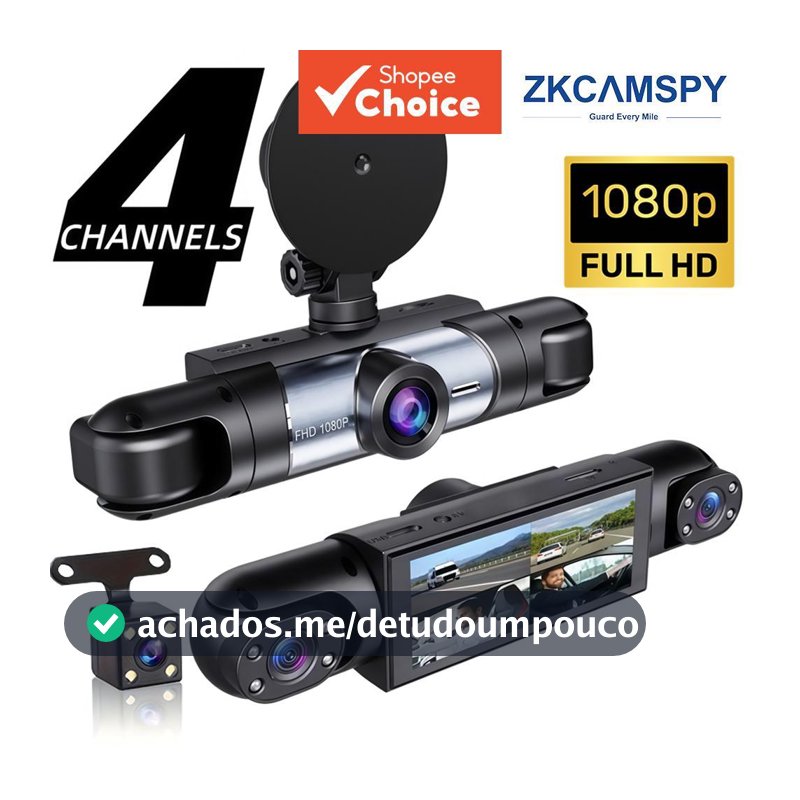 Câmera Veicular Frontal e Traseira Dashcam 4 Câmeras 1080P HD Gravador de Veículo DVR com Visão Noturna