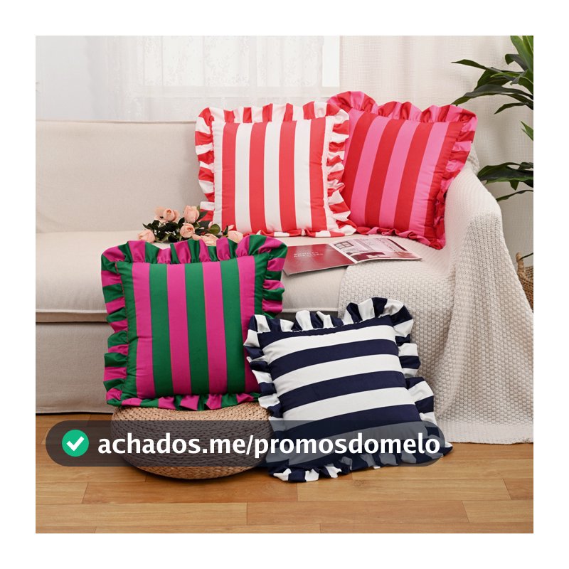 Capa Para Almofada 45x45 Veludo Listrada Com Babados Decorativa Para Sofá Sala E Cama Posta