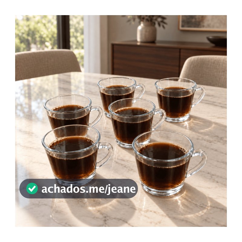 Jogo de Xicara 6 Peças Xícaras SINO CRYSTAL TRANSPARENTE Crystal Modelo Caneca Retro Vidro Cha Cafe