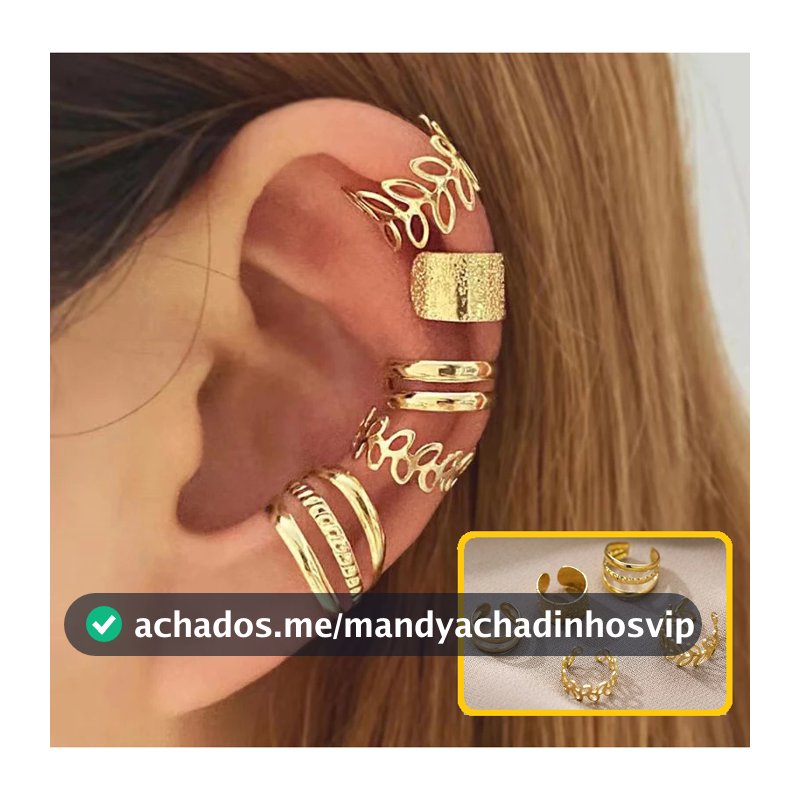 Conjunto de 5 Brincos Clipe de osso de orelha em forma de C, folha. Elegante, sem furos para orelhas