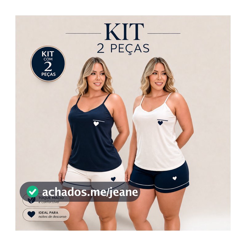 Kit 4 Peças Pijama Babydoll Feminino alcinha de Algodão confortável e Coração Roupa íntima de Dormir