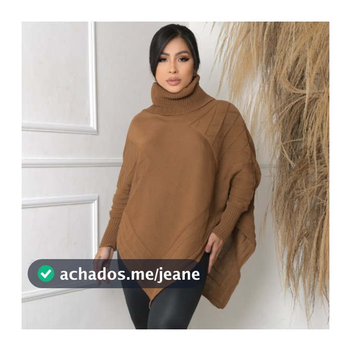 Poncho Tricot Gola Alta Blusa De Frio Feminina Casaco Outono Inverno