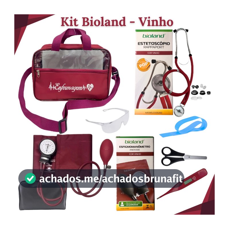 Kit Enfermagem Tradicional Profissional - Bolsa, Estetoscópio , Esfigmomanômetro e Material de Bolso