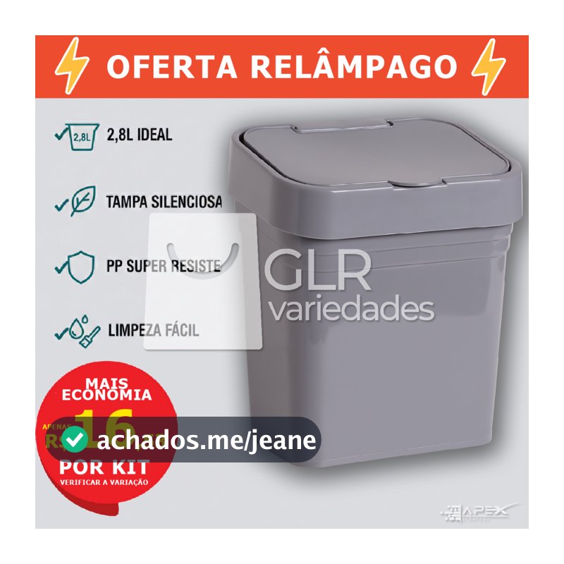 Lixeira lixo de Pia 2,8L Plástica Reforçada com Tampa Para Cozinha Banheiro Mesa Escritório Moderna