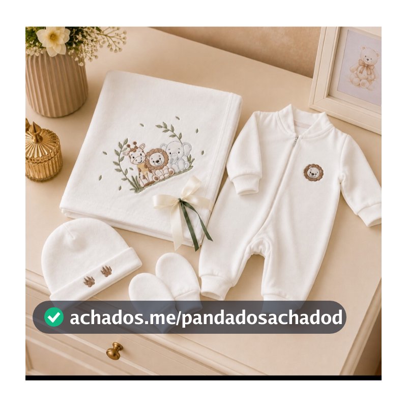 Saída Maternidade Bebê Safari 4 Peças Bordada Algodão